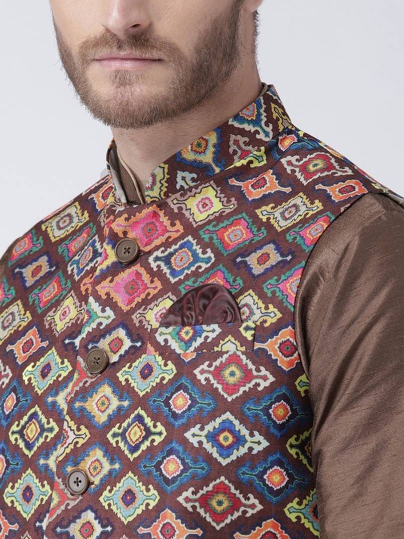 Men's Multicoloured 
Cotton Blend
 Printed Nehru Jackets